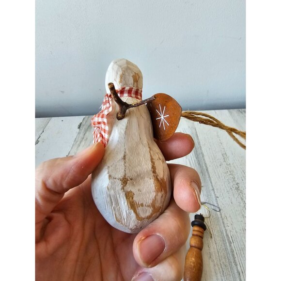 Snowman star wooden ornament set country folk art unique Xmas tree - Picture 6 of 10